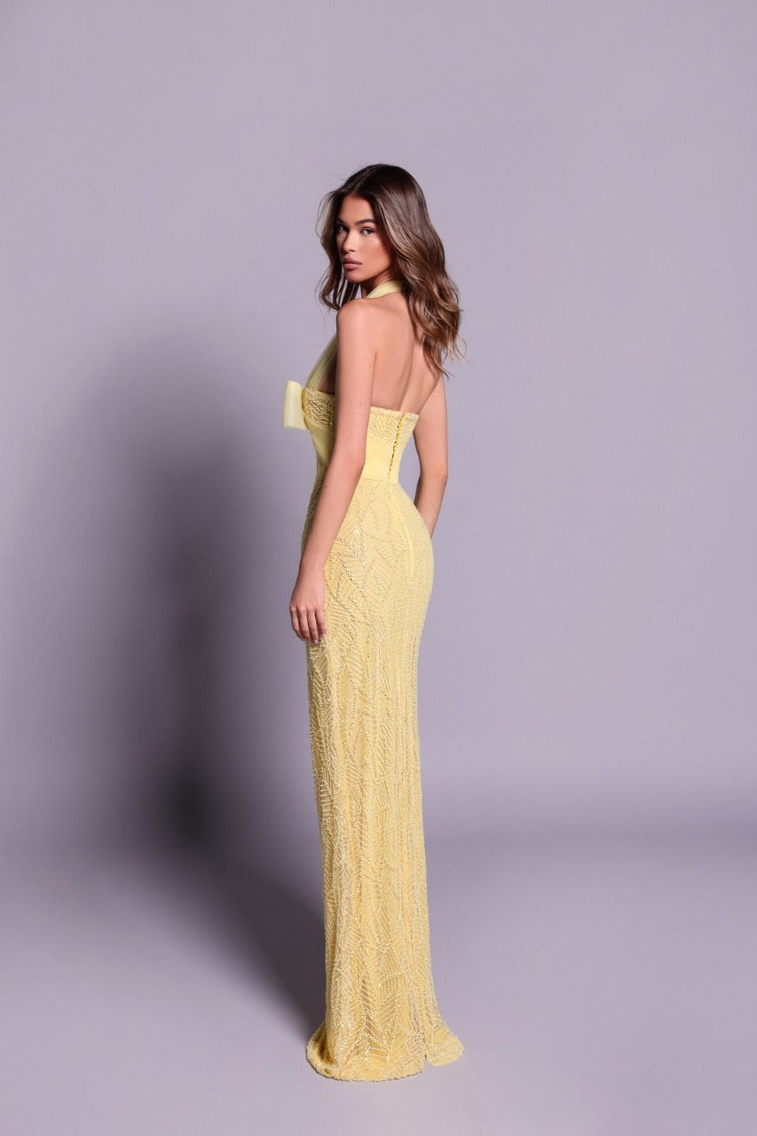 SOLARE BEADED HALTER NECK GOWN