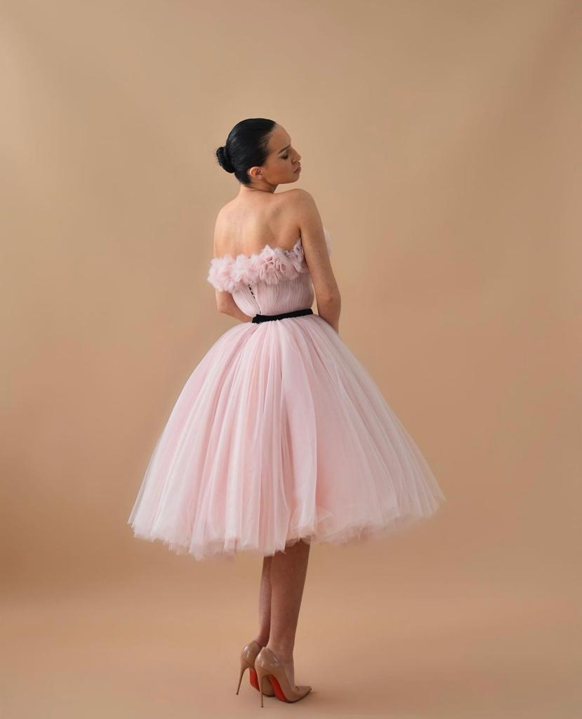 LS TULLE CORSET MIDI DRESS