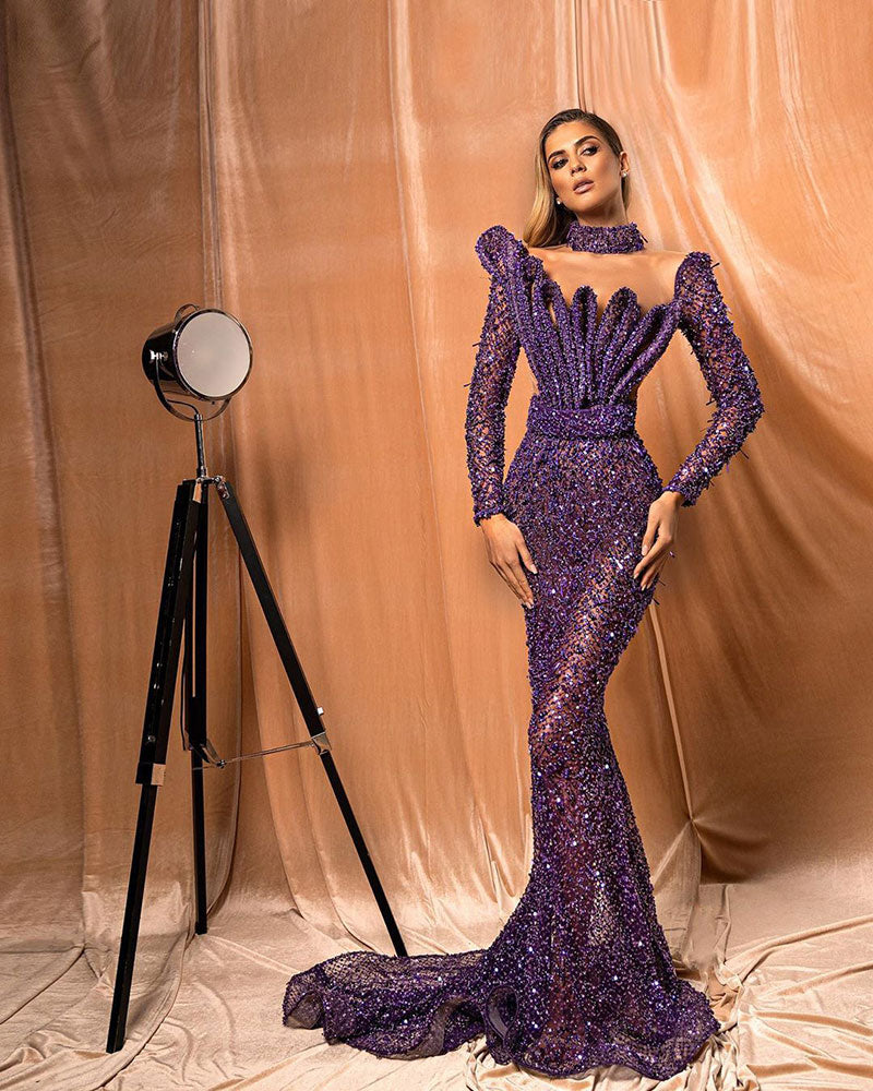 ALBINA DYLA PURPLE BEADED LONG GOWN ALBINA DYLA PURPLE BEADED LONG GOWN