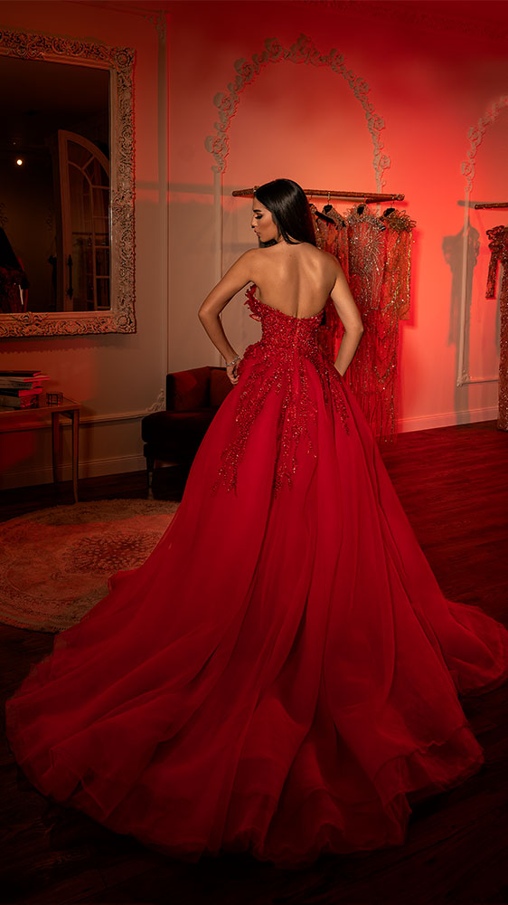 albina dyla red dress ALBINA DYLA RED BEADED CORSET BALLGOWN