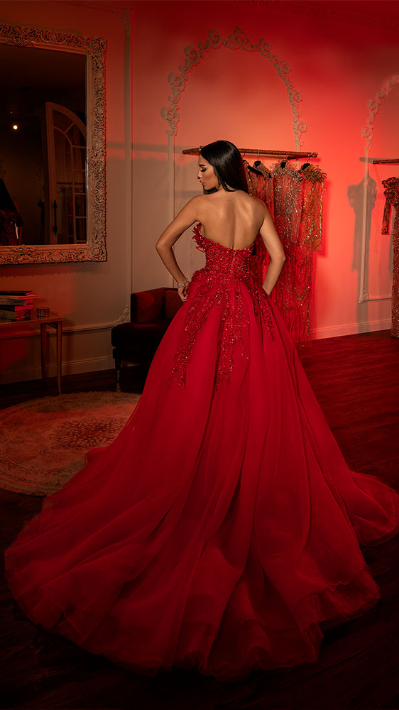 ALBINA DYLA RED BEADED CORSET BALLGOWN