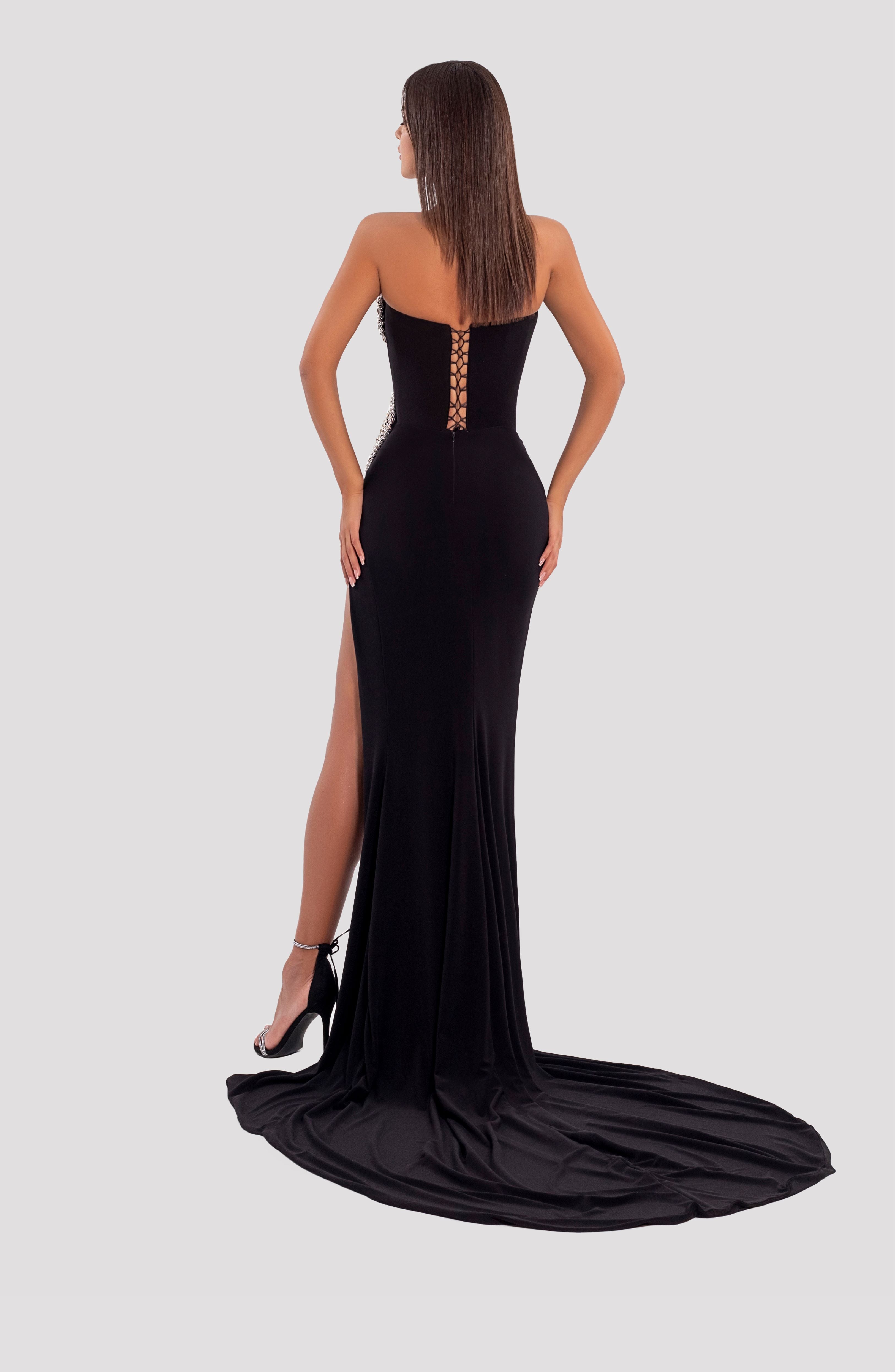 Stone Accent and Pleated Corset Gown