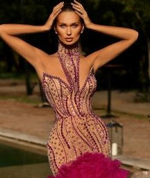 FUSCHIA BEADED FLAMENCO GOWN