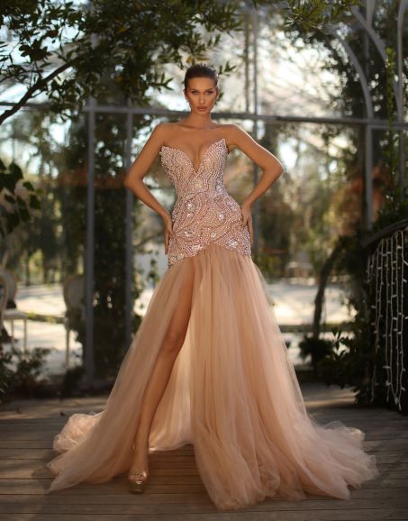 BEADED CORSET MINI WTH LONG TULLE SKIRT