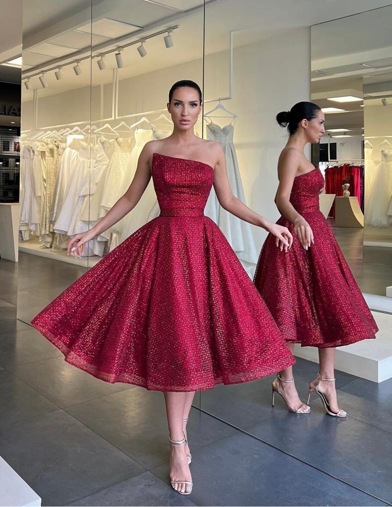 LS SEQUINS MIDI BALLGOWN CORSET DRESS - Main Image