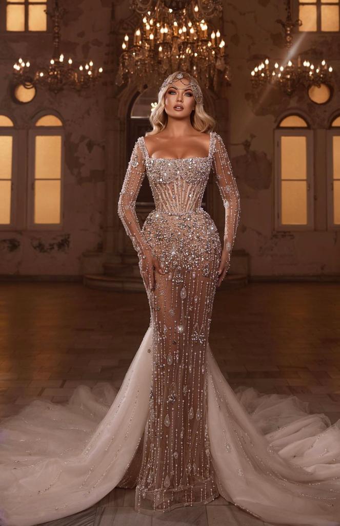 SWAROVSKI & PEARL BEADED HIGH NECK GOWN SWAROVSKI & PEARL BEADED HIGH NECK GOWN