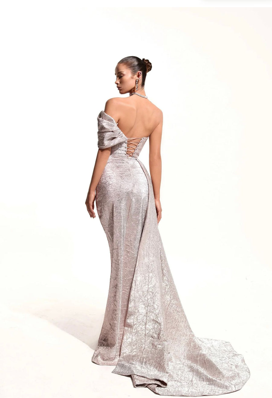 ADA SHIMMER BROCADE DRAPED GOWN