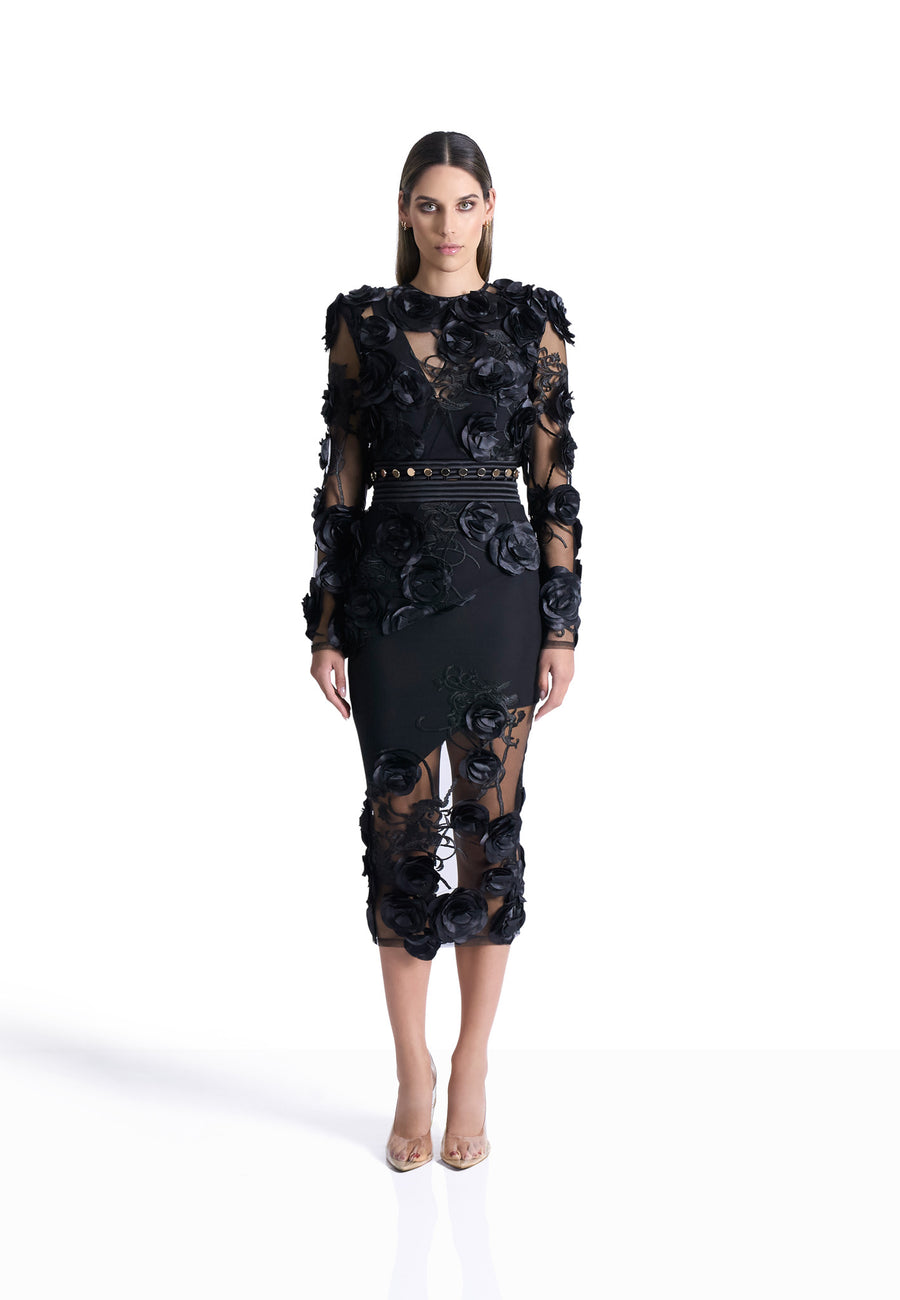 zhivago Black floral dress worn by a model on a white background