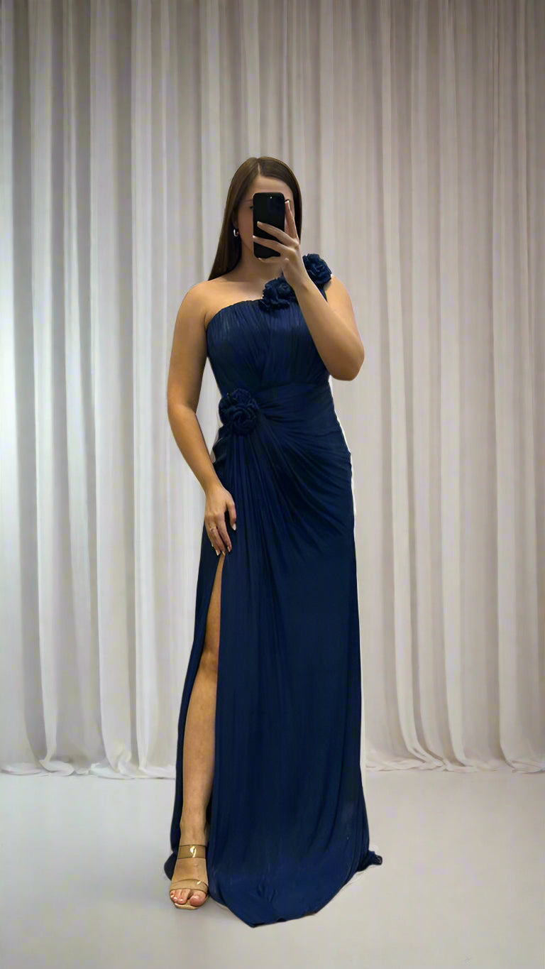 ONE SHOULDER FLORAL DRAPED GOWN