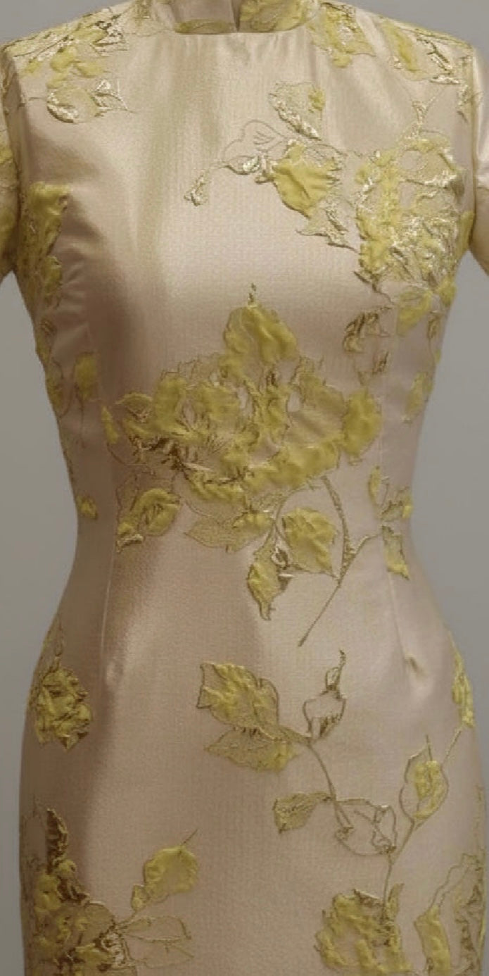 FATIMA K FLORAL BROCADE LONG SLEEVE DRESS