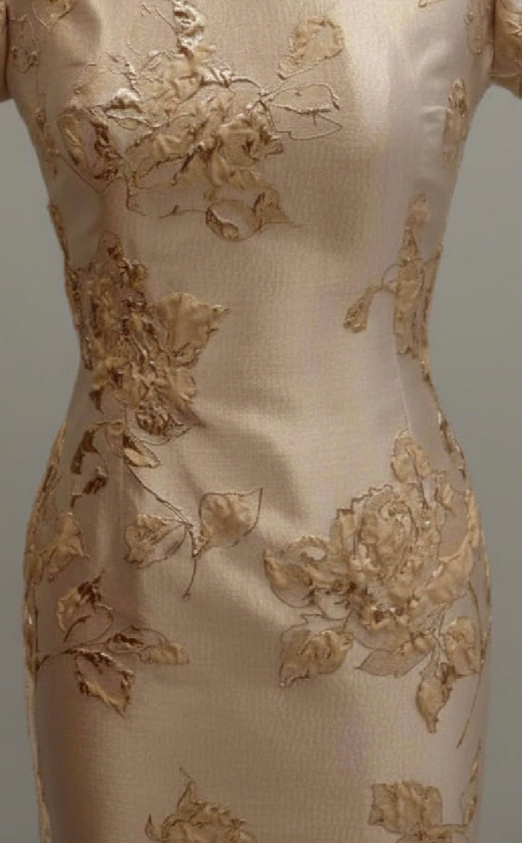 FATIMA K FLORAL BROCADE LONG SLEEVE DRESS