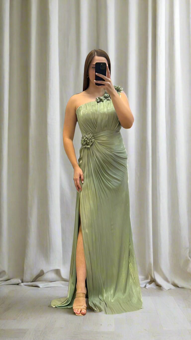 ONE SHOULDER FLORAL DRAPED GOWN