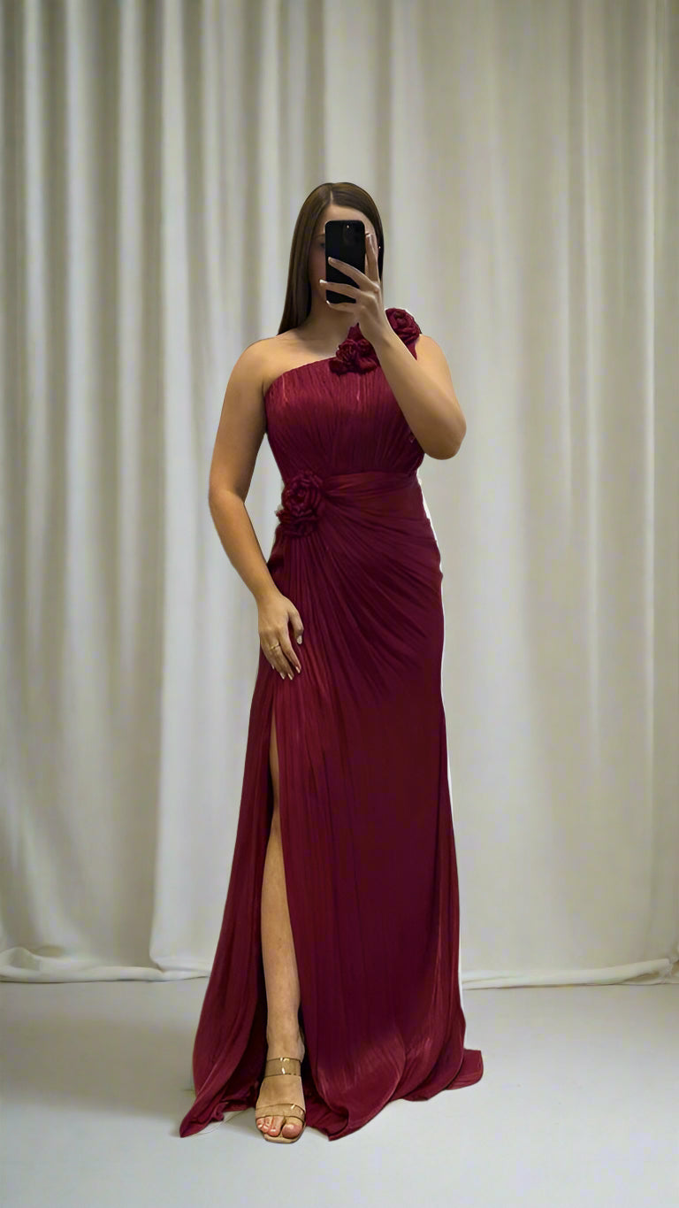 ONE SHOULDER FLORAL DRAPED GOWN