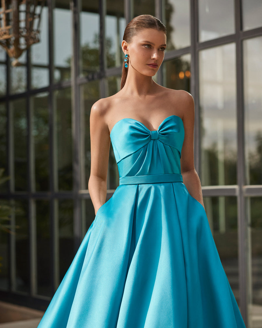 TWO PIECE MIKADO GOWN WITH DETACHABLE SLEEVES