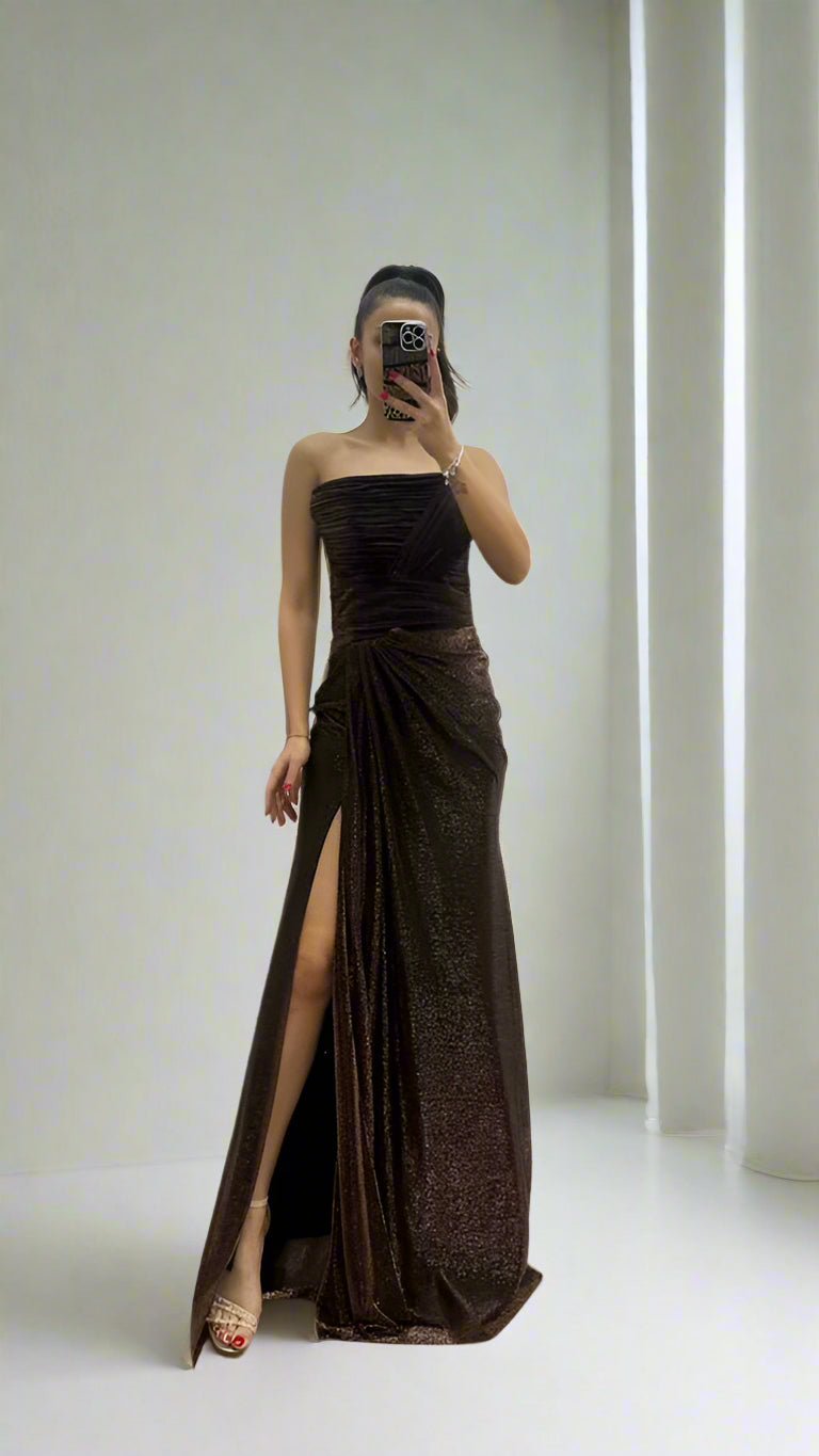 DRAPED SHIMMER CORSET GOWN