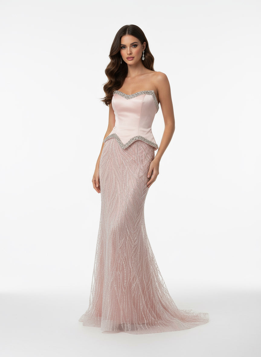 PINK INVERTED SATIN CORSET GOWN