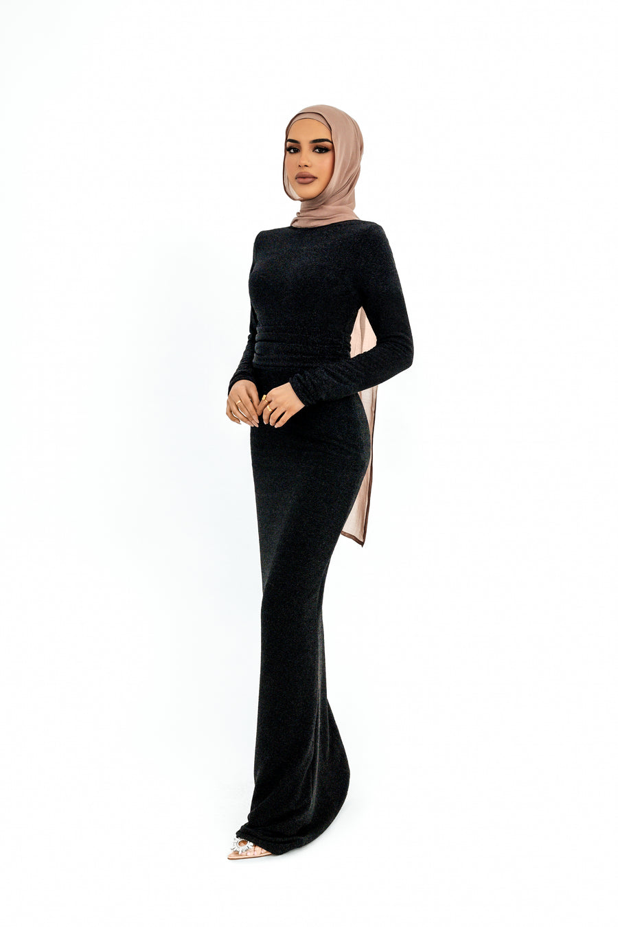 FATIMA K AMANI FITTED STRETCH METALLIC WITH ROUCHED WAIST FEATURE