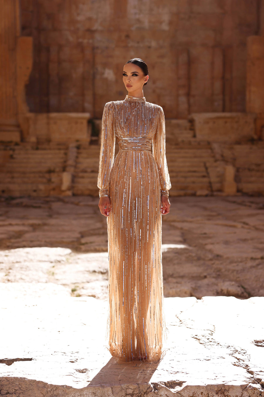 FATIMA K LAURA EMBELLISHED PUFF SLEEVE GOWN FATIMA K LAURA EMBELLISHED PUFF SLEEVE GOWN