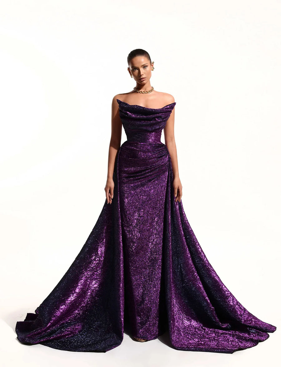 VIOLA SHIMMER BROCADE DRAPED GOWN