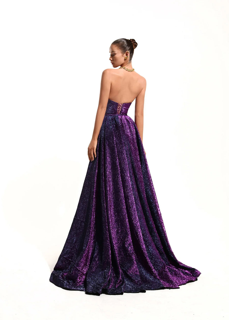 VIOLA SHIMMER BROCADE DRAPED GOWN