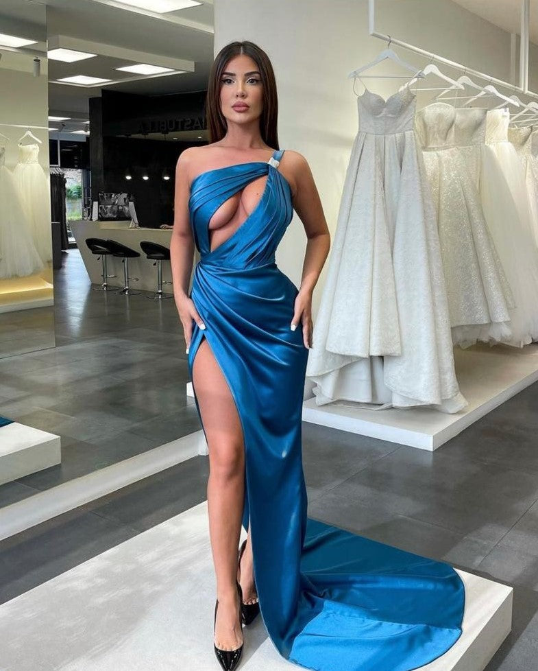 ONE SHOULDER CUT OUT SATIN GOWN