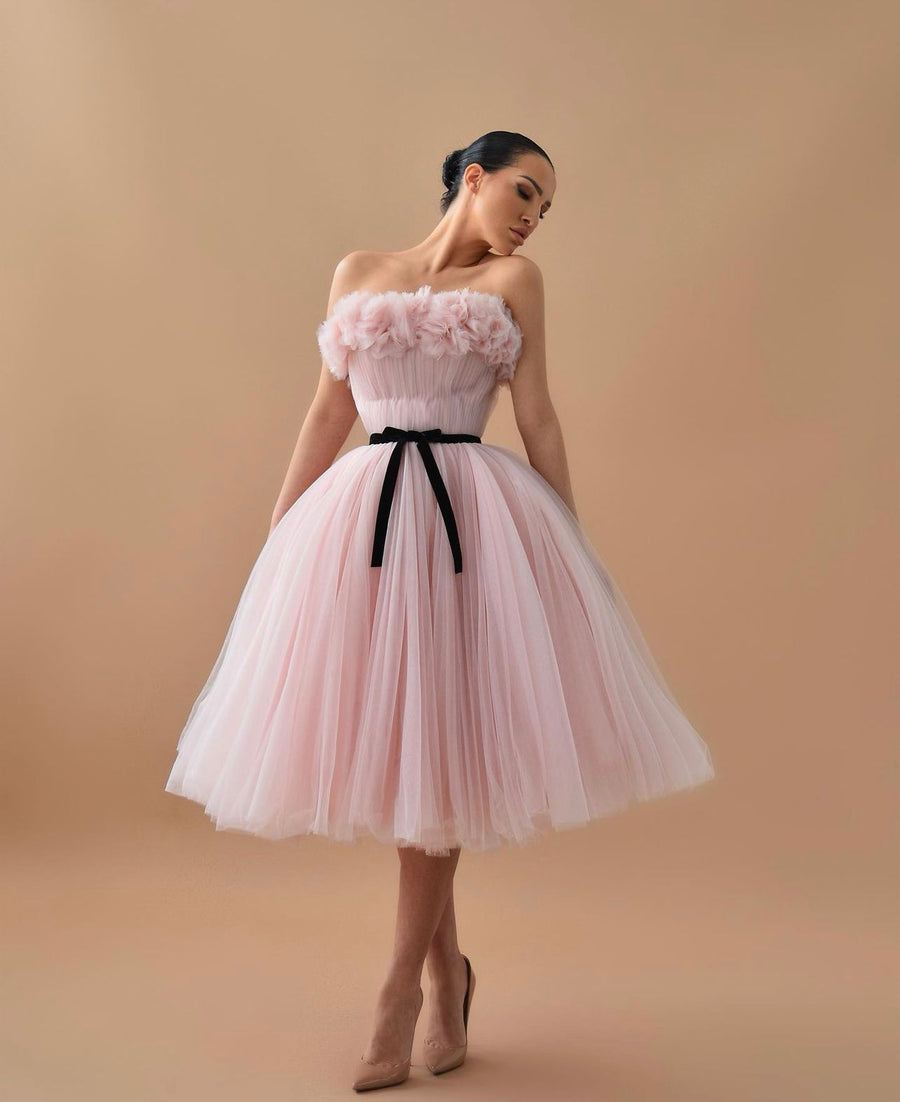 LS TULLE CORSET MIDI DRESS