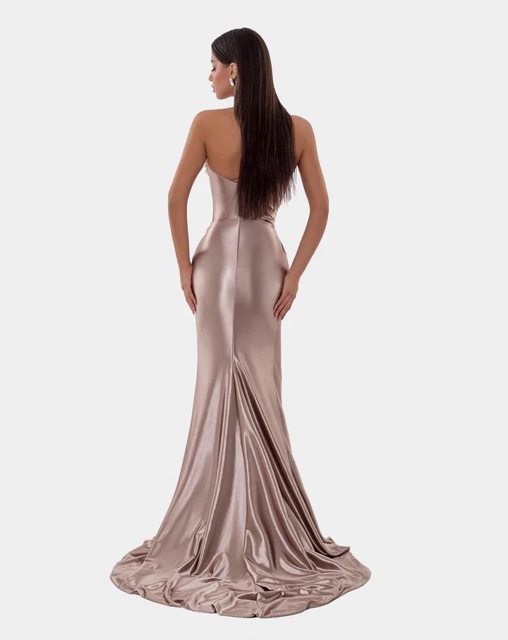 ALBINA DYLA STONE SATIN GOWN WITH BUST FEATURE