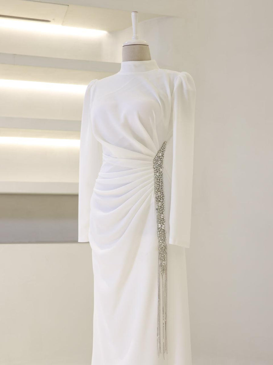 MAIDE DRAPED GOWN WITH SWAROVSKI TRIM