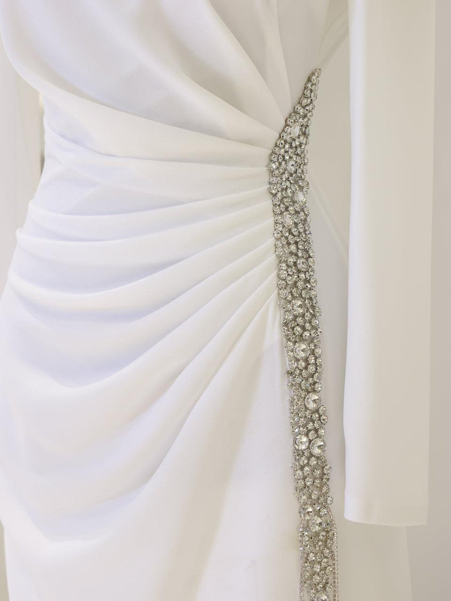 MAIDE DRAPED GOWN WITH SWAROVSKI TRIM