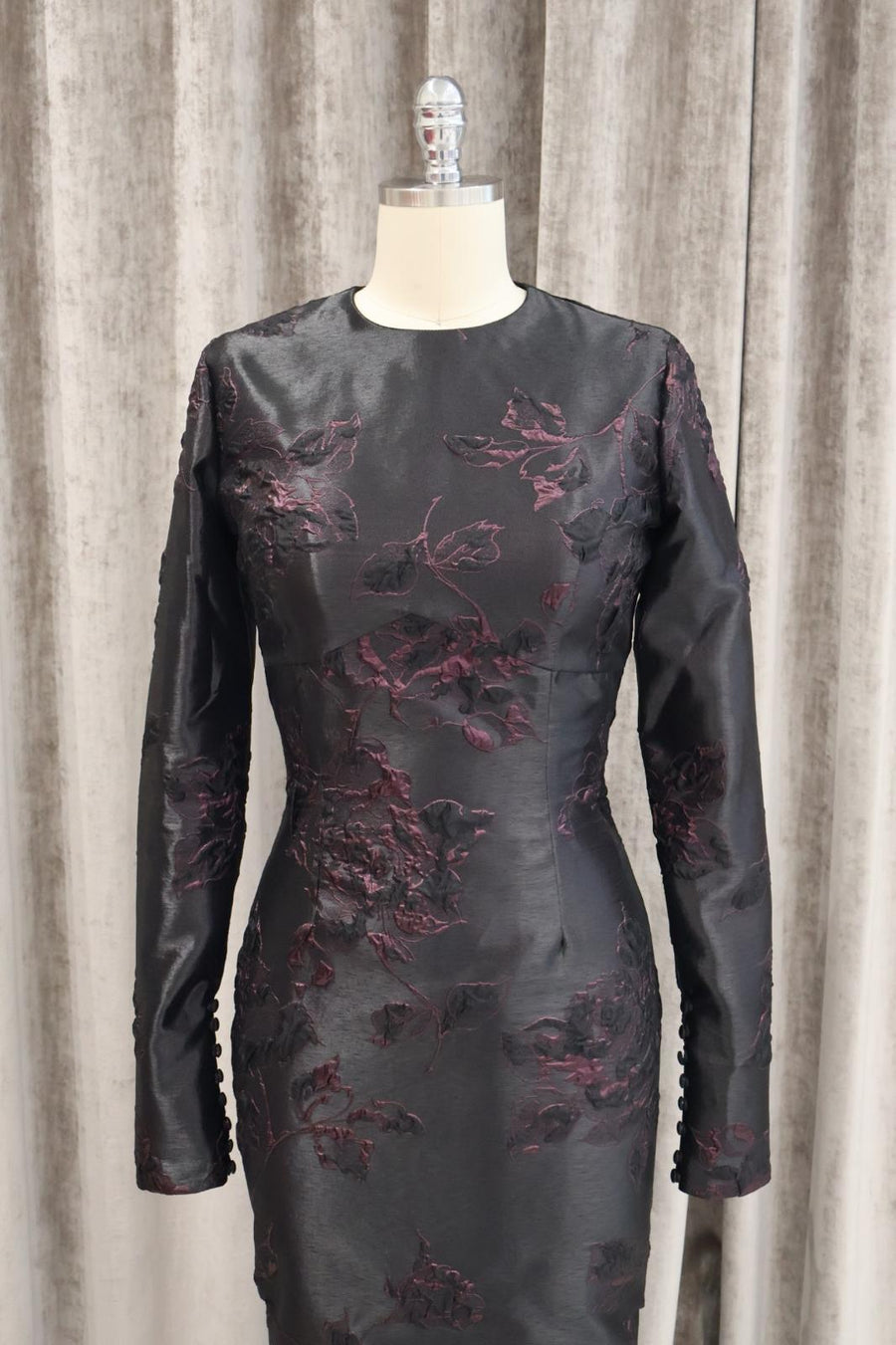 FATIMA K FLORAL BROCADE LONG SLEEVE DRESS