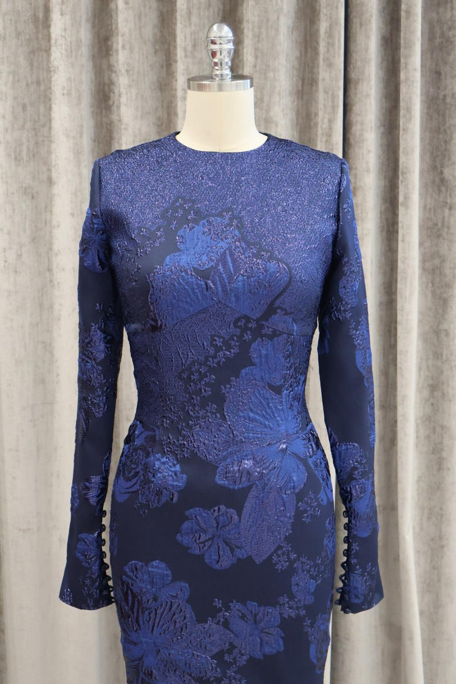 FATIMA K FLORAL BROCADE LONG SLEEVE DRESS