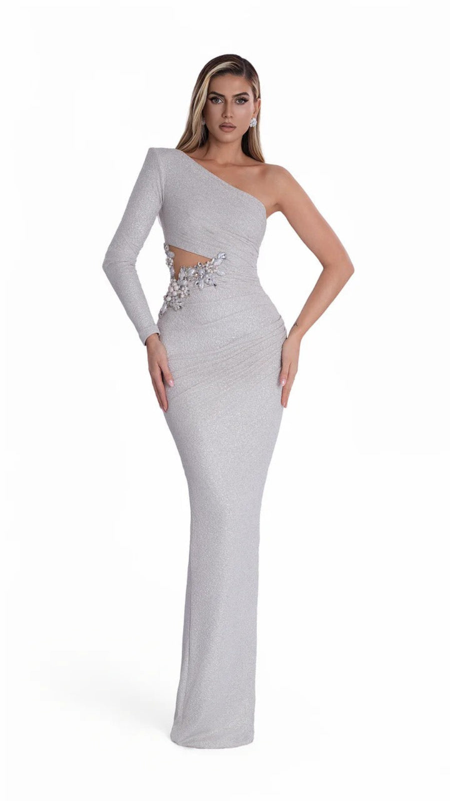 ALBINA DYLA SILVER ONE SLEEVE DRESS