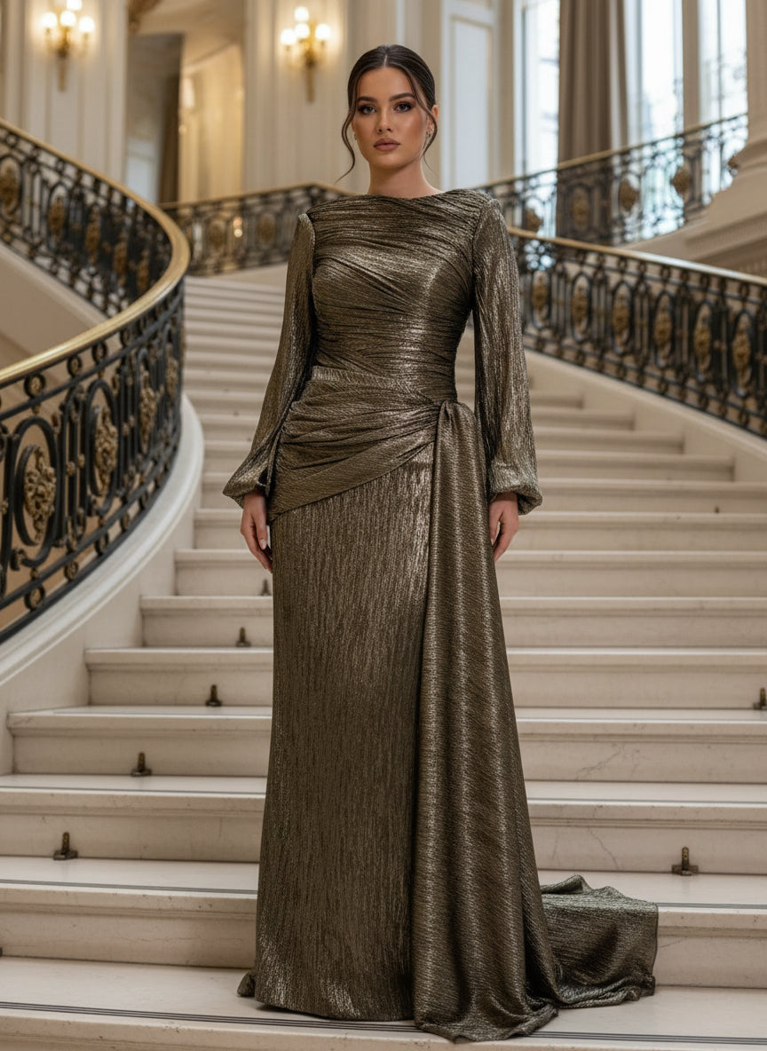 long sleeve modest formal gown