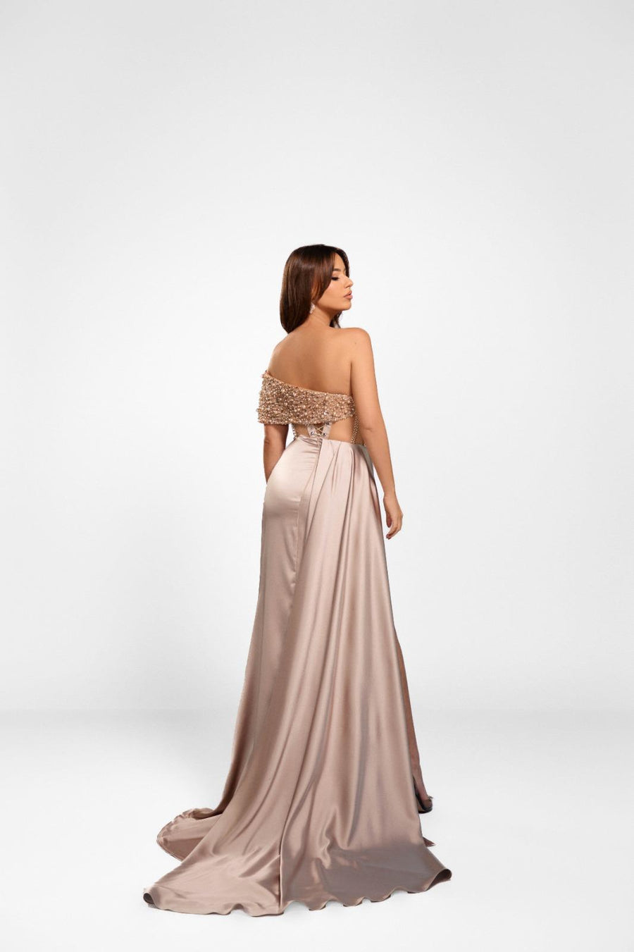 ALMA OFF SHOULDER PEARL CORSET GOWN