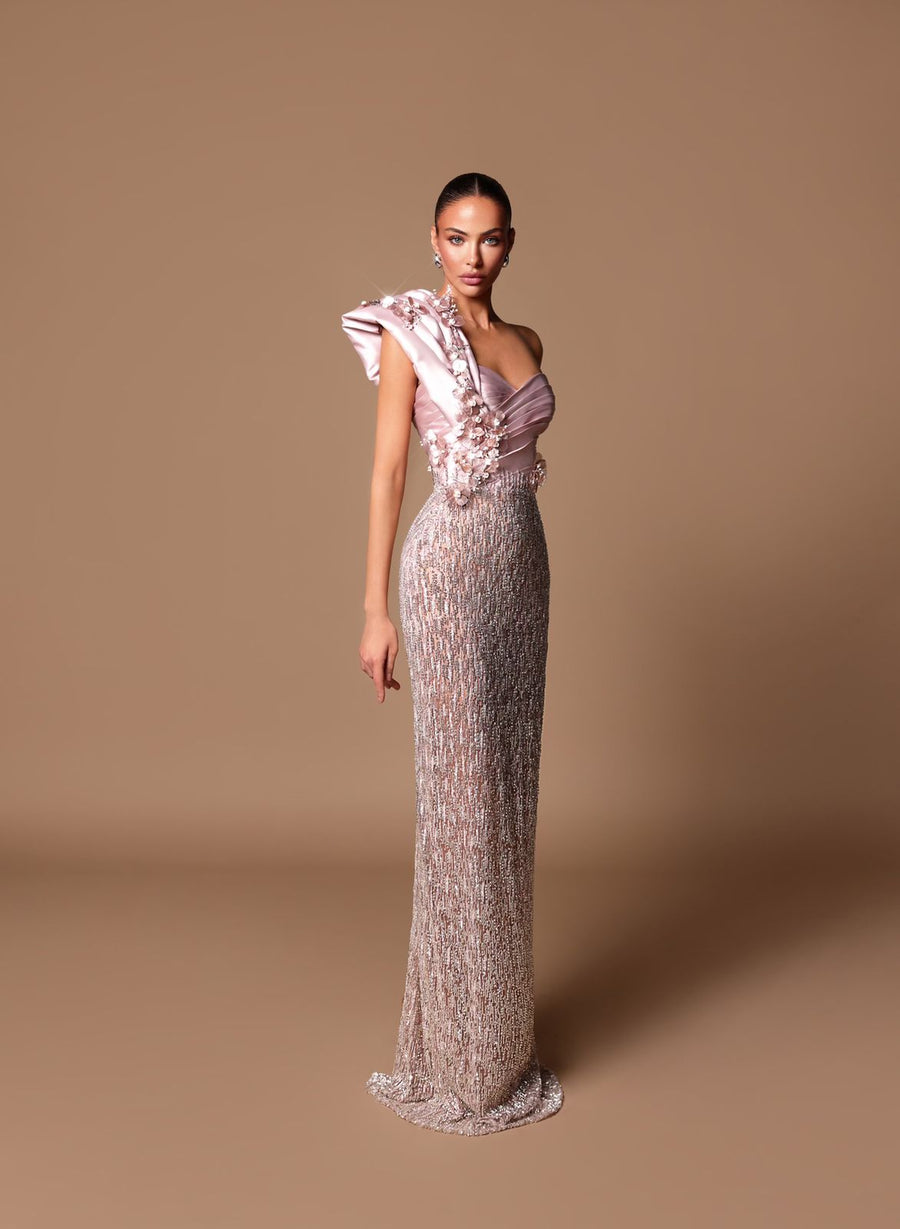 FLORAL BEADED GOWN WITH DETACHABLE OVERSKIRT