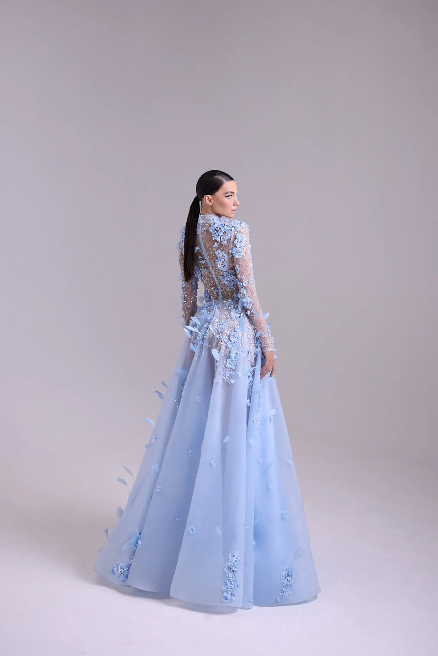 CRYSTAL BLOSSOM BEADED A LINE GOWN