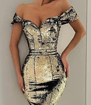 MERMAID CORSET SEQUIN DRESS WITH SHOULDER SHAWL