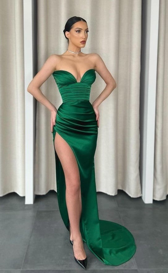 LS SATIN DRAPED BUST LONG GOWN