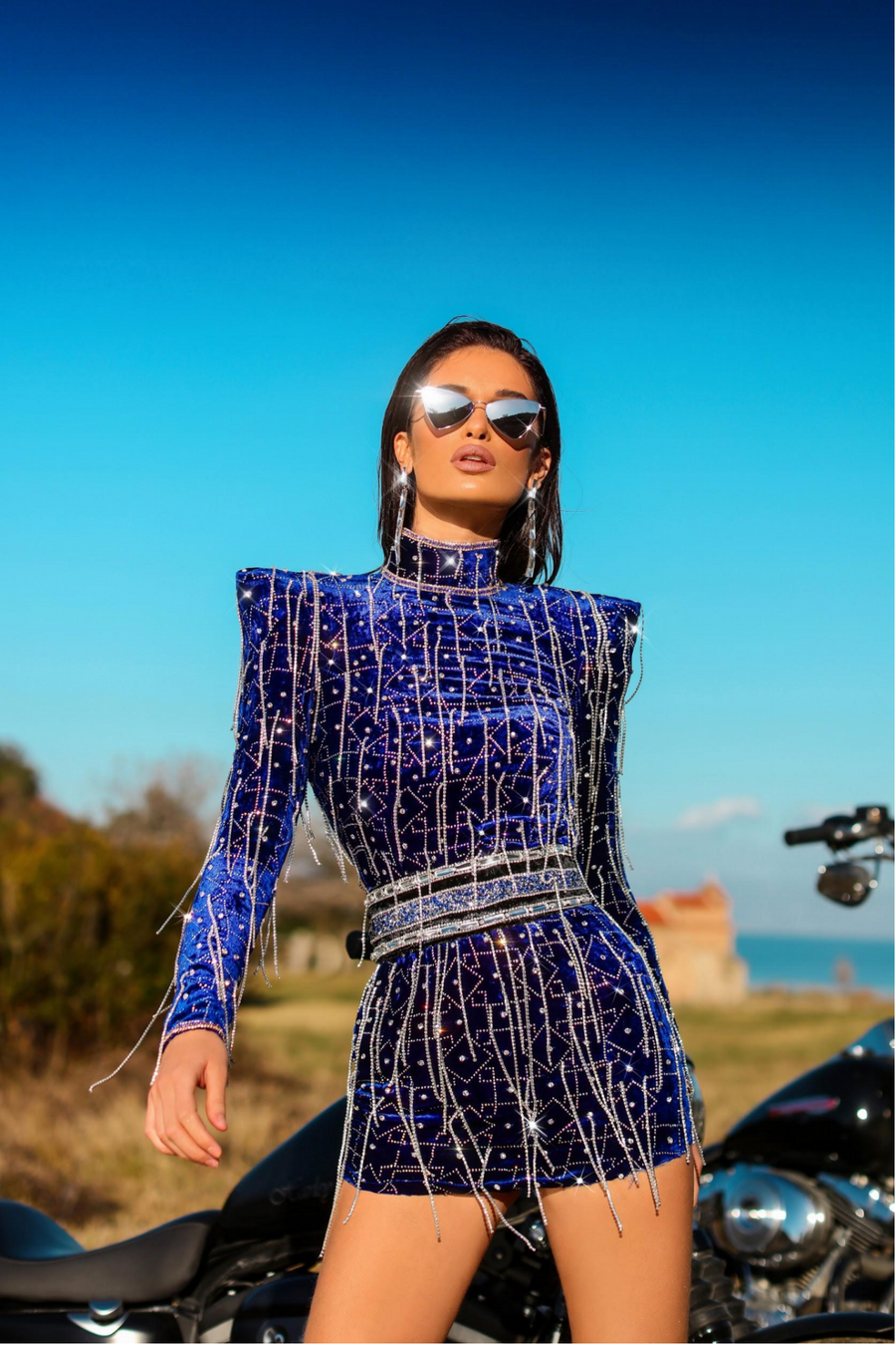 ALBINA DYLA ROYAL BLUE BEADED TASSEL DRESS