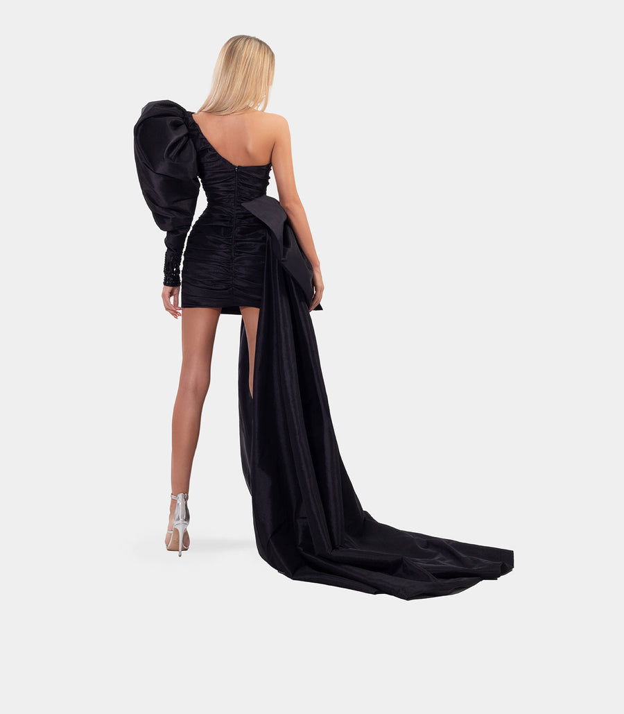 ALBINA DYLA BLACK SHORT PUFF-SLEEVE DRESS