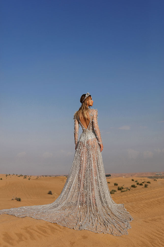 ALBINA DYLA SILVER BEADED GOWN