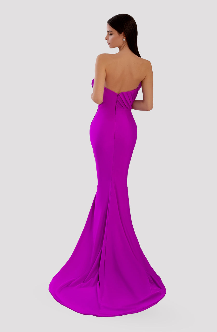 DRAPED VIOLET BEADED BUST GOWN
