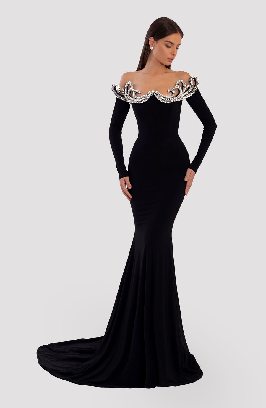 DIAMOND JEWELLED GOWN WITH SLEEVES