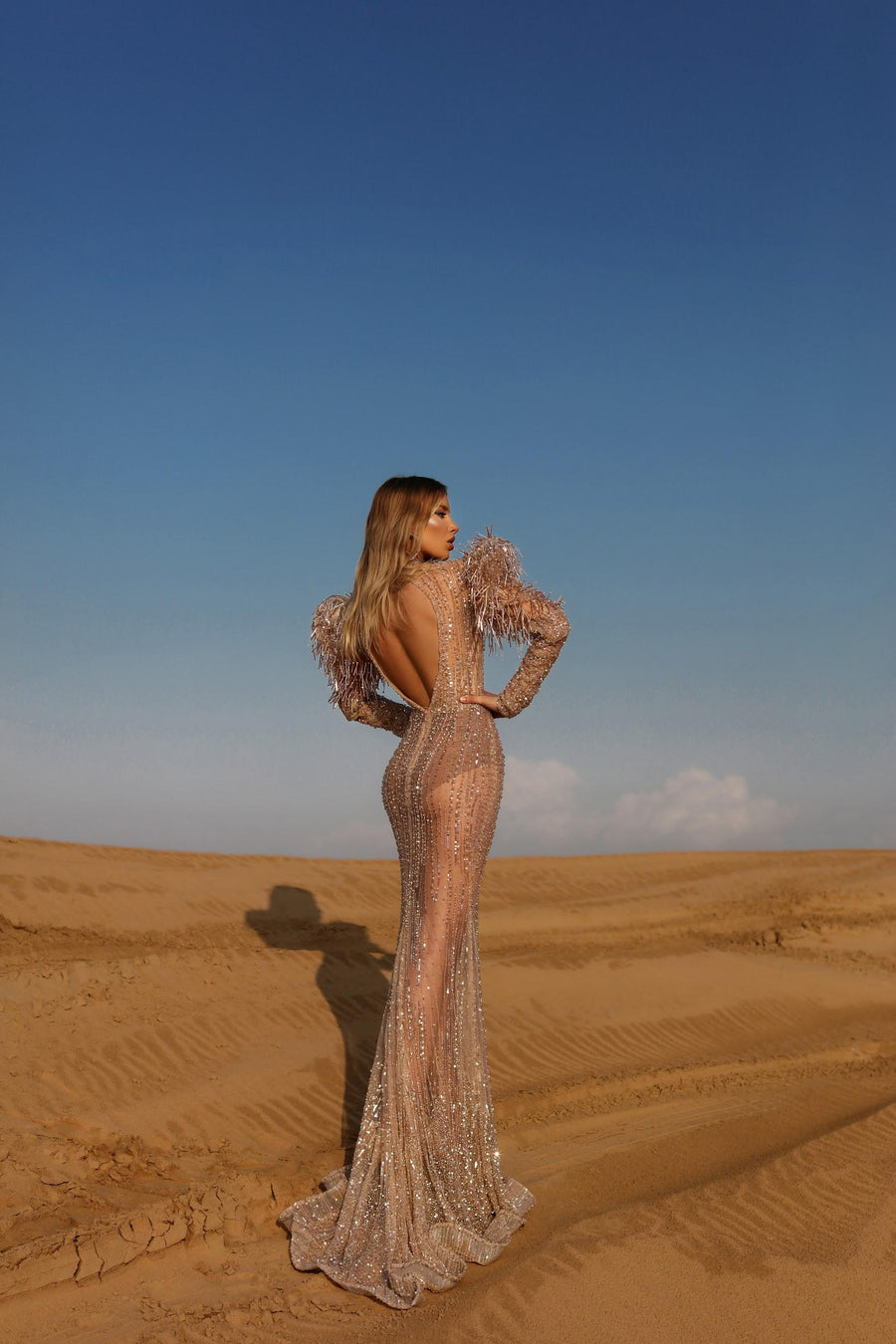 ALBINA DYLA BRONZE/NUDE BEADED TASSEL DRESS ALBINA DYLA BRONZE/NUDE BEADED TASSEL DRESS