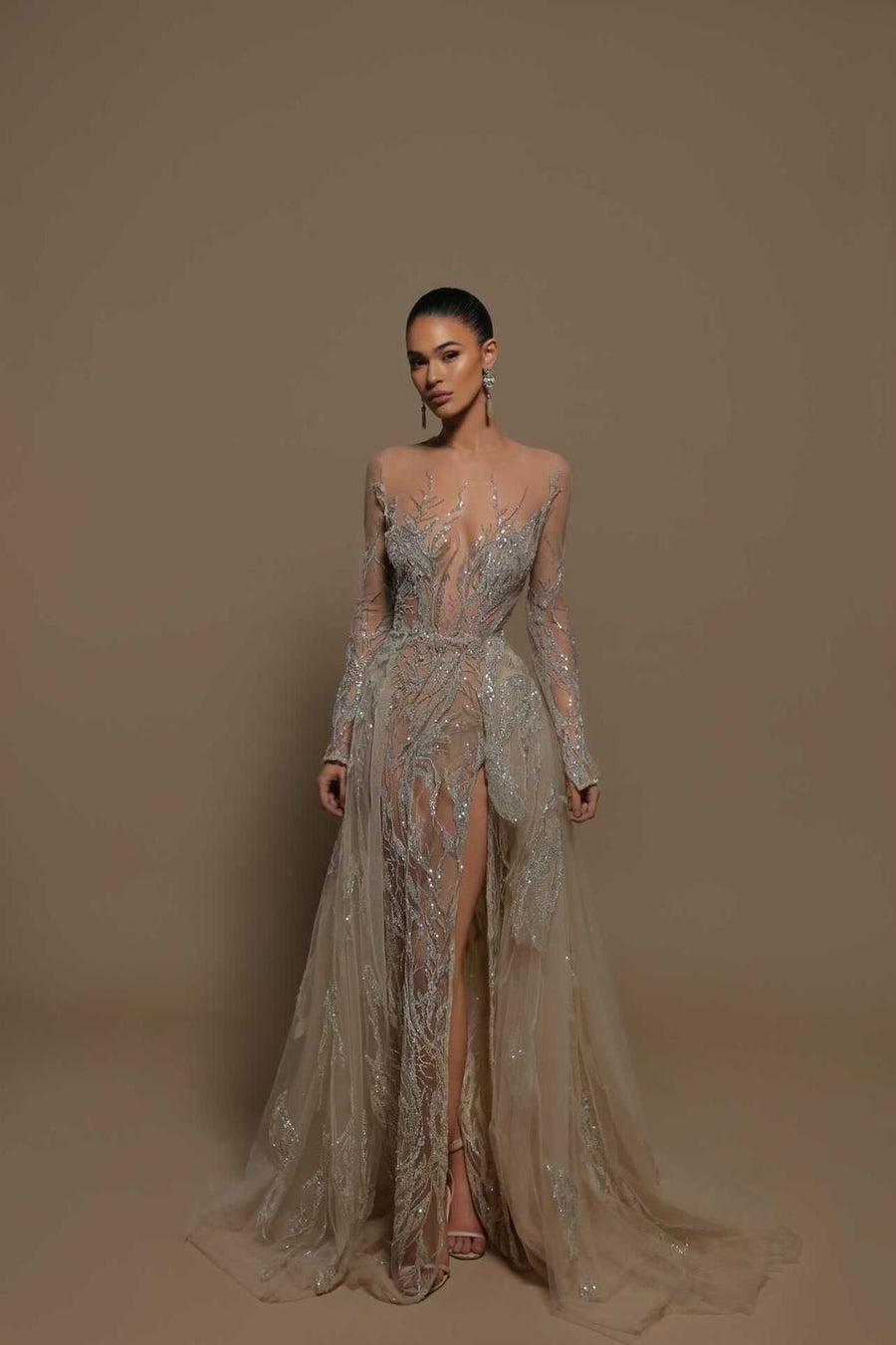 INES BEADED GOWN WITH BEADED OVERSKIRT