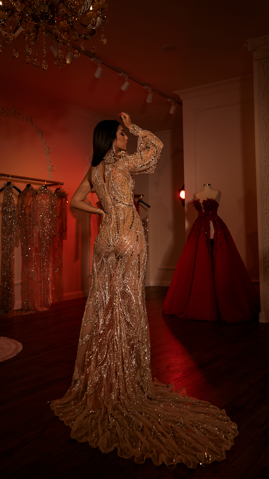 ALBINA DYLA GOLD EMBELLISHED ONE SLEEVE GOWN