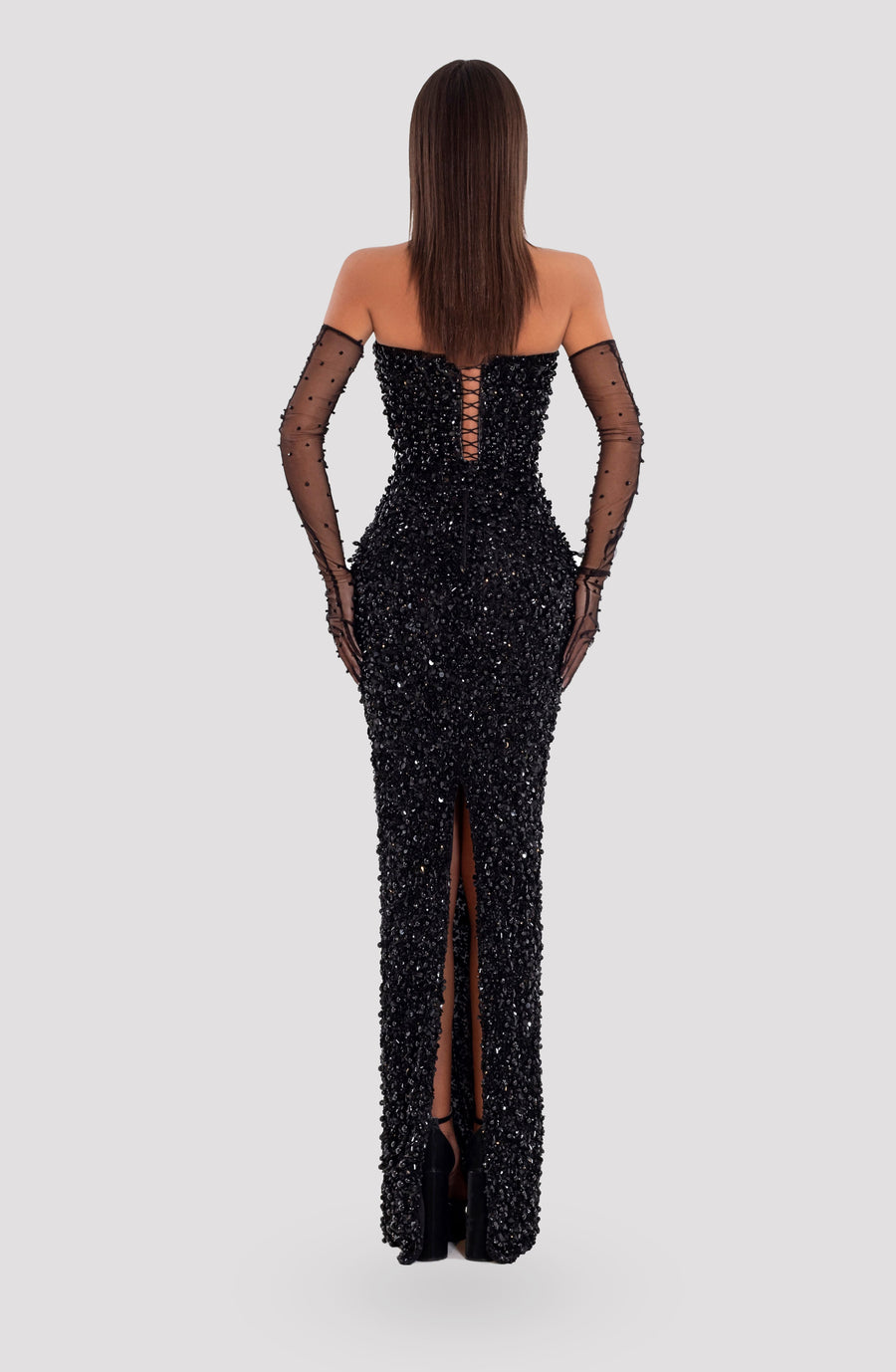 BEADED CORSET GOWN WITH GLOVES