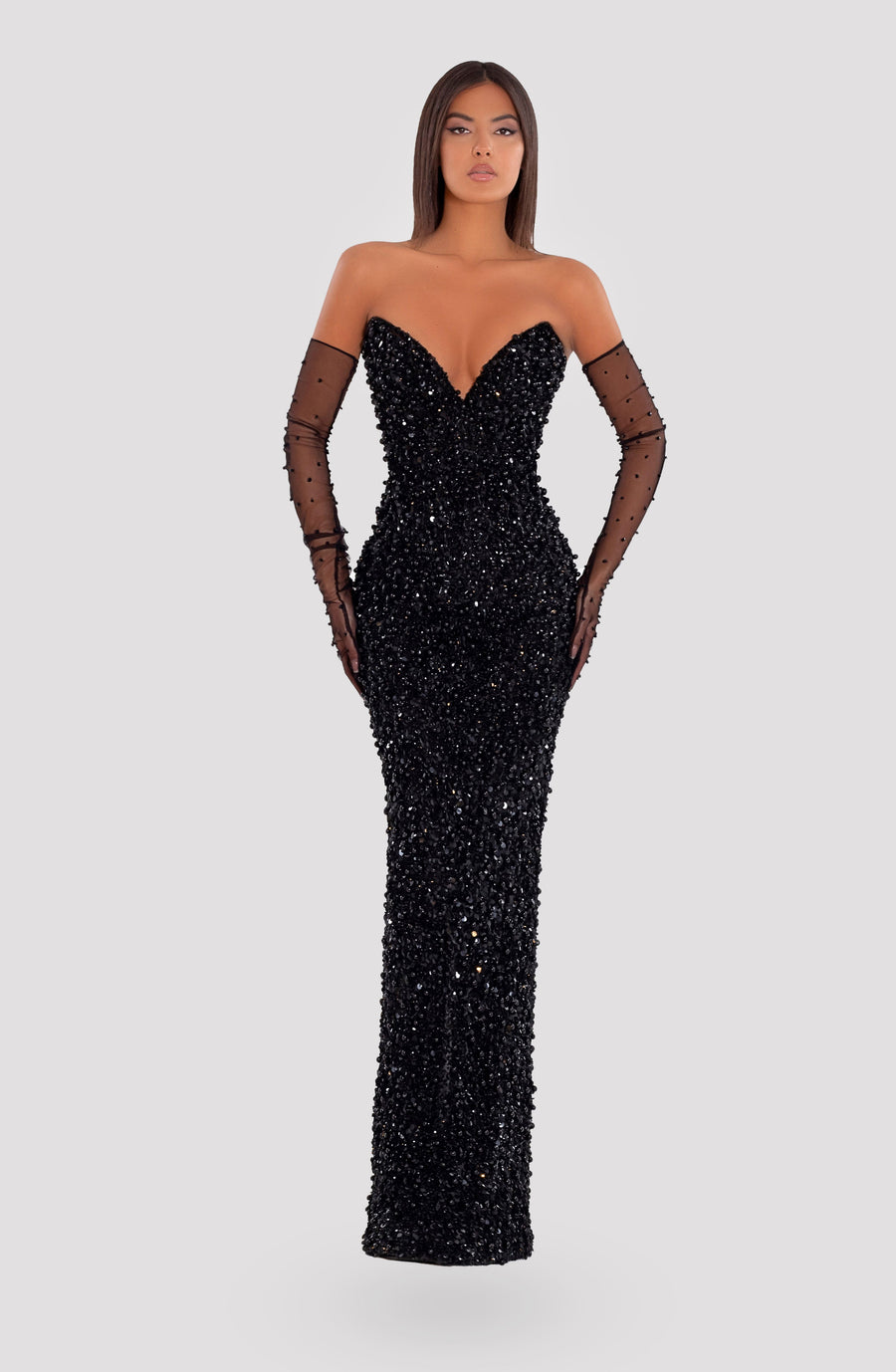 BEADED CORSET GOWN WITH GLOVES