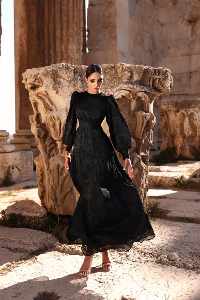 FATIMA K DESIGNS SHIMMER A LINE WITH PUFF SLEEVE & BELT FATIMA K DESIGNS SHIMMER A LINE WITH PUFF SLEEVE & BELT