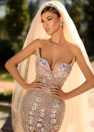 CRYSTAL ROSE GOLD BEADED CORSET GOWN